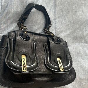 Fendi Black Leather Shoulder Bag with Gold Accents